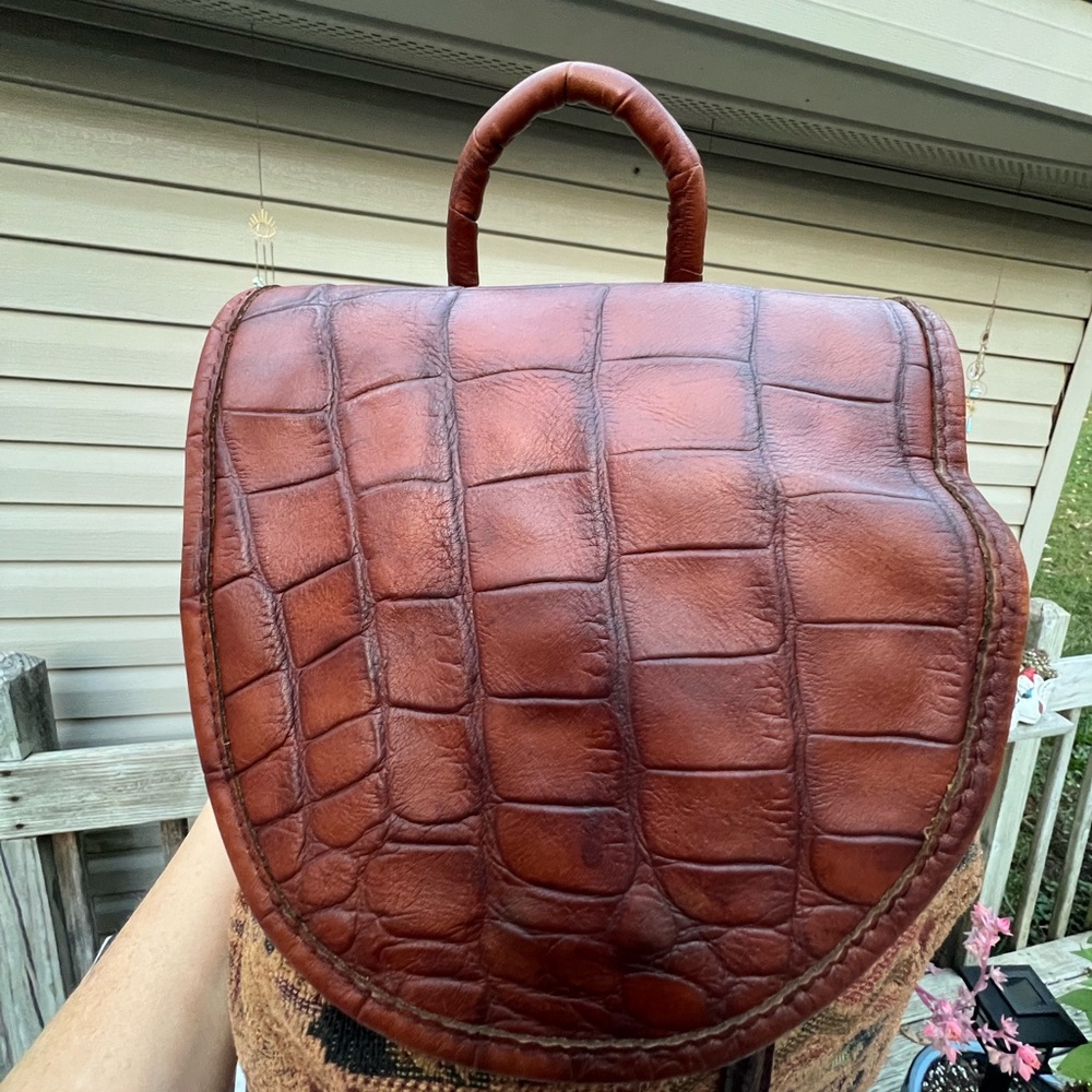 Henri Bendel Vintage Drawstring Croc-embossed Tapestry Backpack - Picture 5 of 16